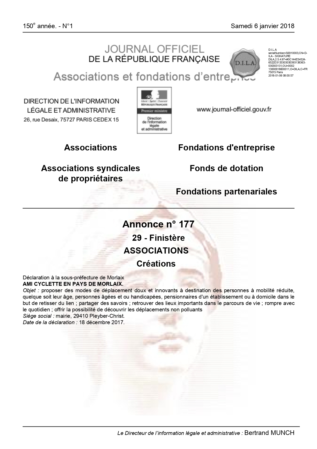 Parution au journal officiel